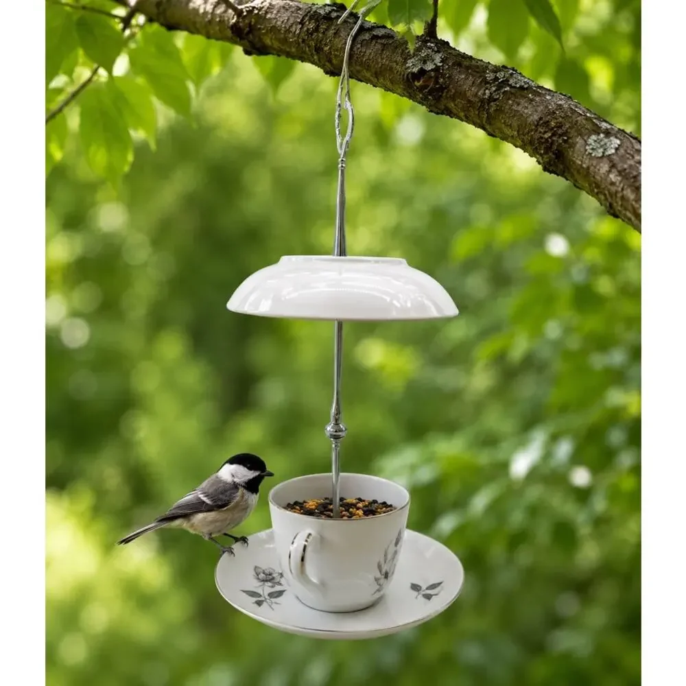 Vintage Teacup Bird Feeder Handmade Garden Decor